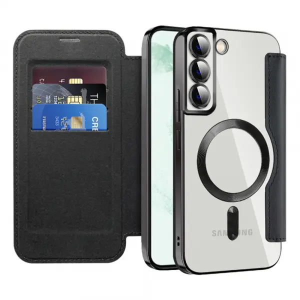 Husa MagSafe pentru Samsung Galaxy S22+ 5G S906, Techsuit, SmartMag Book, Neagra