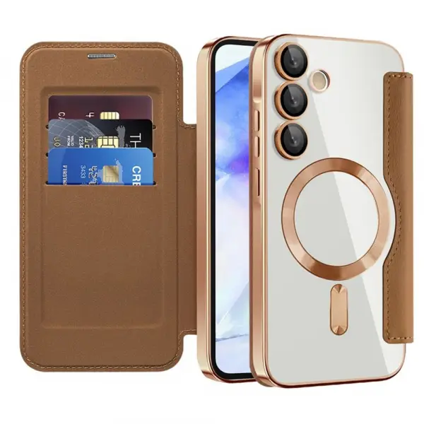 Husa MagSafe pentru Samsung Galaxy A55 5G A556, Techsuit, SmartMag Book, Maro