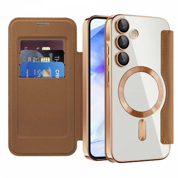 Husa MagSafe pentru Samsung Galaxy A55 5G A556, Techsuit, SmartMag Book, Maro