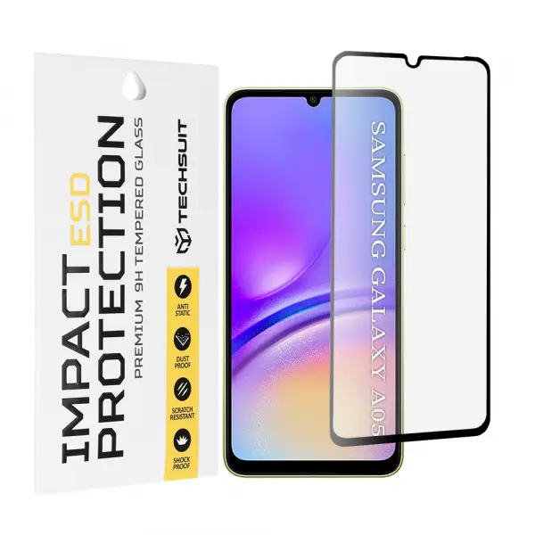 Folie de protectie Ecran Techsuit pentru Samsung Galaxy A05 A055, Sticla Securizata, Full Glue, Neagra