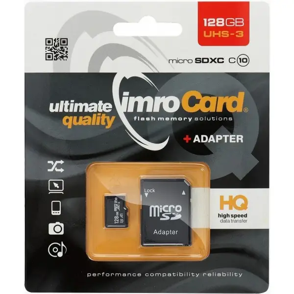 Card Memorie microSDXC Imro, 128Gb, Clasa 10 / UHS-1 U3, Cu Adaptor