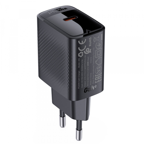 Incarcator Retea Acefast A82, 20W, 3A, 1 x USB-C, Negru