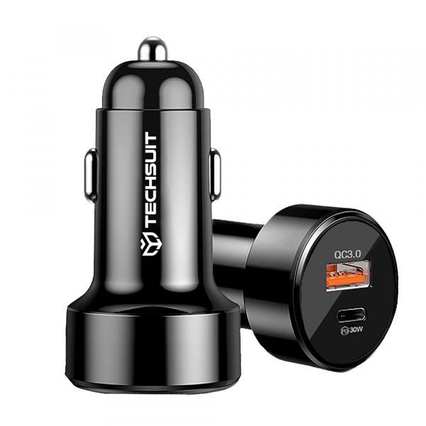 Incarcator Auto Techsuit TE-P31 Premium, 48W, 3A, 1 x USB-A - 1 x USB-C, Negru