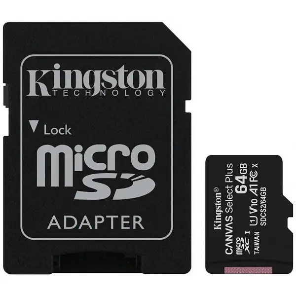 Card Memorie microSDXC Kingston Canvas Select Plus Android A1, 64Gb, Clasa 10 / UHS-1 U1, Cu Adaptor SDCS2/64GB