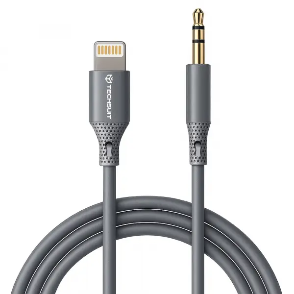Cablu Audio Lightning - 3.5mm Techsuit AC5 SoundFlex, 1m, Gri
