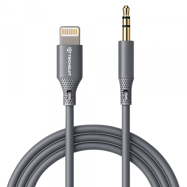 Cablu Audio Lightning - 3.5mm Techsuit AC5 SoundFlex, 1m, Gri