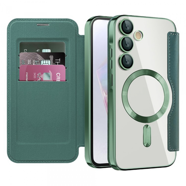 Husa MagSafe pentru Samsung Galaxy A35 5G A356, Techsuit, SmartMag Book, Verde