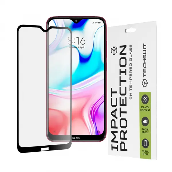 Folie de protectie Ecran Techsuit pentru Xiaomi Redmi 8A / 8, Sticla Securizata, Full Glue, 111D, Neagra