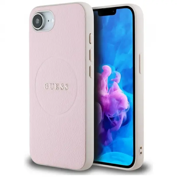 Husa MagSafe pentru Apple iPhone 17e / 16e, Guess, Grained Gold Ring, Roz