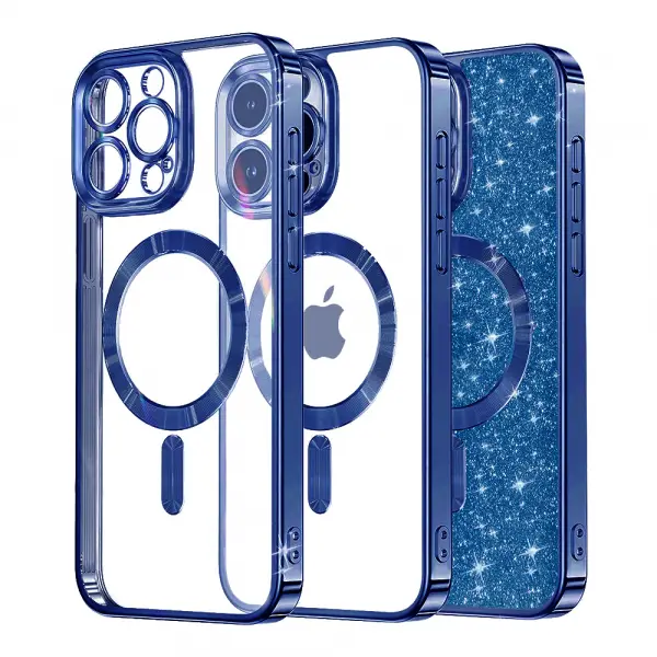Husa MagSafe pentru Apple iPhone 13 Pro, Techsuit, Luxury Glitter, Albastra Inchis