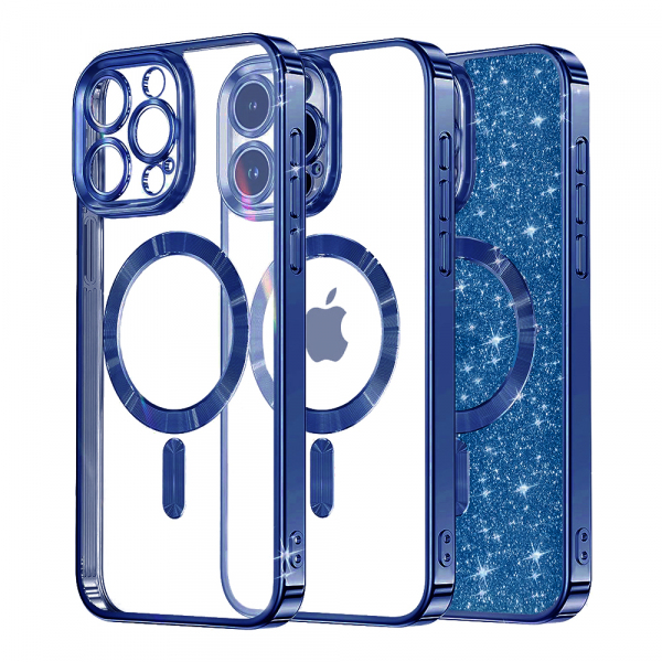 Husa MagSafe pentru Apple iPhone 13 Pro, Techsuit, Luxury Glitter, Albastra Inchis