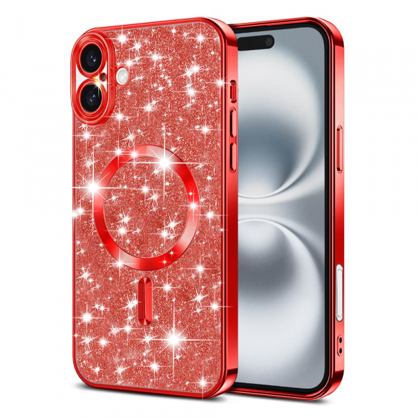 Husa MagSafe pentru Apple iPhone 16, Techsuit, Luxury Glitter, Rosie
