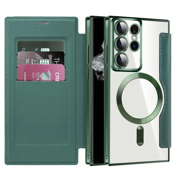 Husa MagSafe pentru Samsung Galaxy S22 Ultra 5G S908, Techsuit, SmartMag Book, Verde