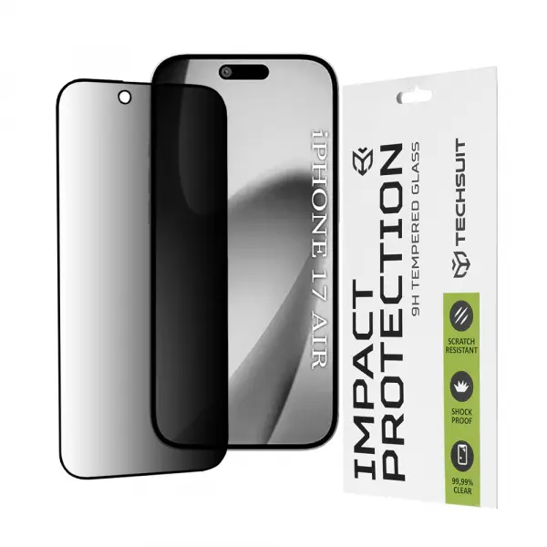 Folie de protectie Ecran Privacy Techsuit pentru Apple iPhone 17 Air, Sticla Securizata, Full Glue, 111D