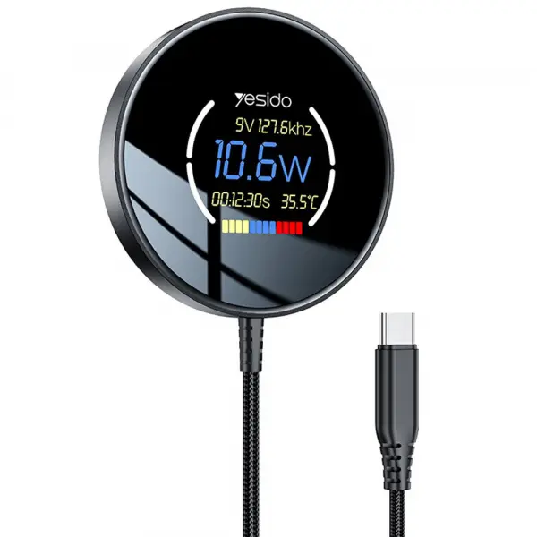 Incarcator Retea Wireless Yesido DS28 Display, 15W, 1.67A, Negru