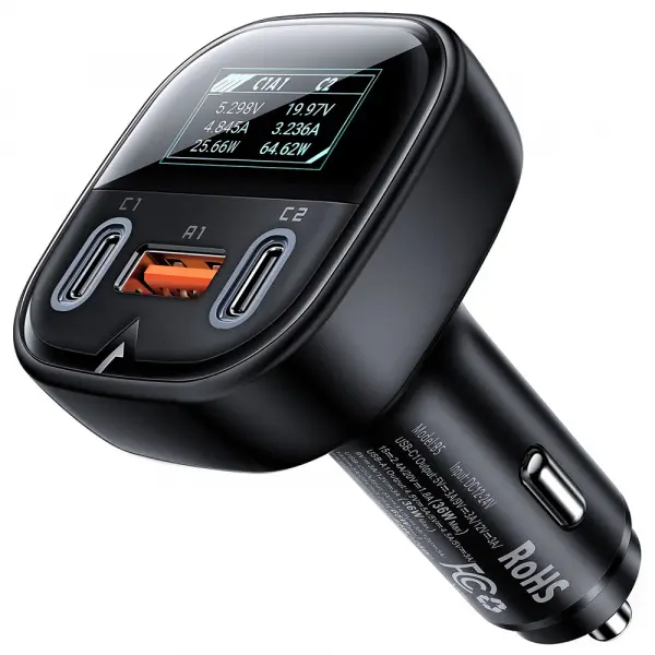 Incarcator Auto Acefast B5 Display, 101W, 5A, 1 x USB-A - 2 x USB-C, Negru