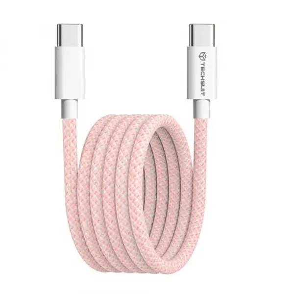 Cablu Date si Incarcare USB-C - USB-C Techsuit PCB114D, 60W, 1m, Roz