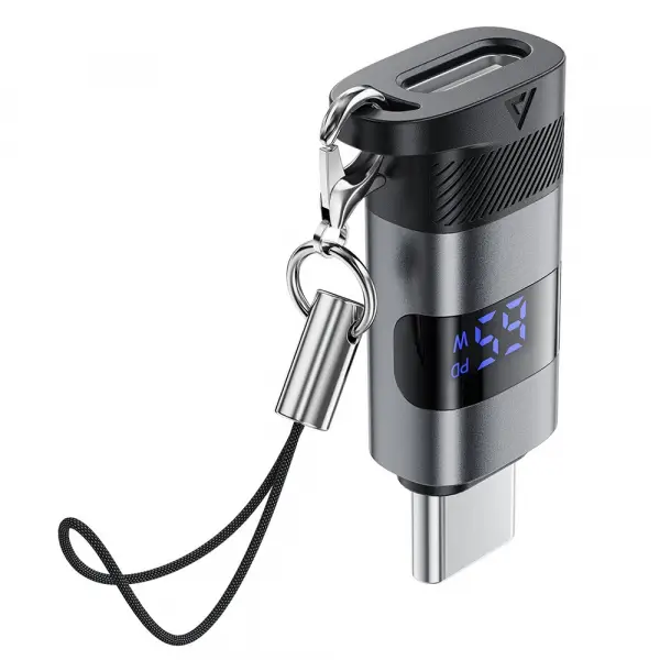 Adaptor Date si Incarcare USB-C - USB-C Acefast J9 Display, Gri
