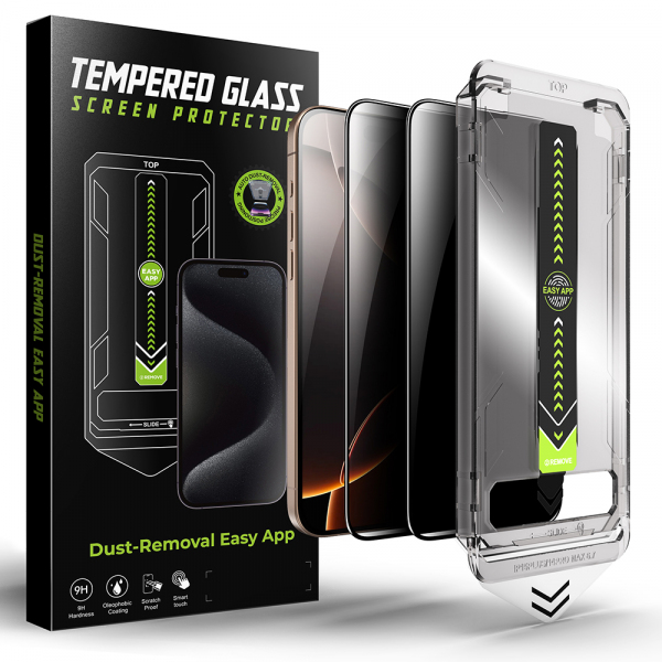 Folie de protectie Ecran Privacy Techsuit TitanGlass pentru Apple iPhone 17 / 16 Pro, Sticla Securizata, Full Glue, Set 2 bucati