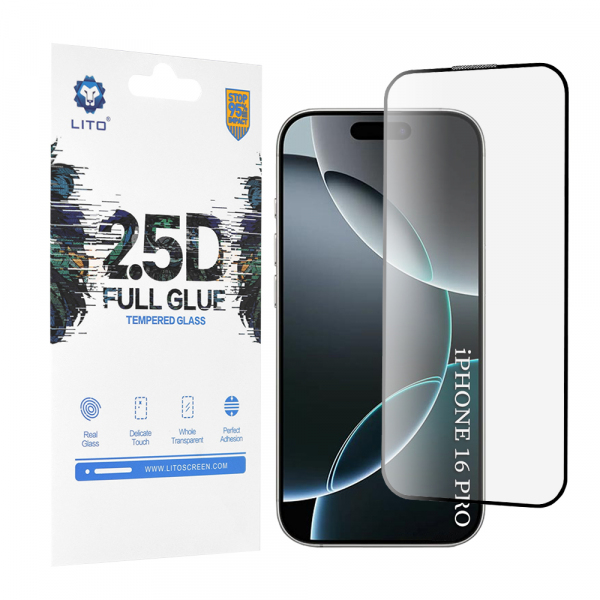 Folie de protectie Ecran Lito pentru Apple iPhone 17 / 16 Pro, Sticla Securizata, Full Glue, 2.5D, Neagra