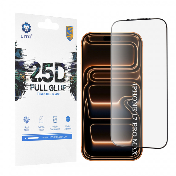 Folie de protectie Ecran Lito pentru Apple iPhone 17 Pro Max, Sticla Securizata, Full Glue, 2.5D, Neagra