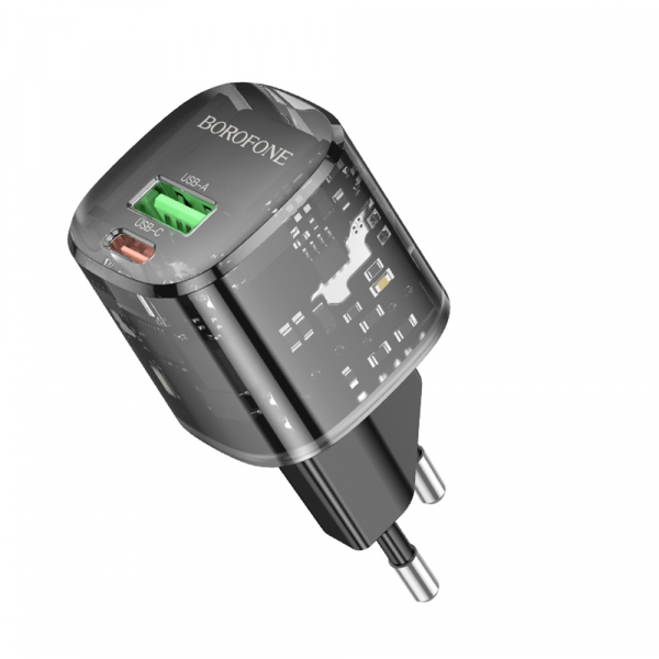 Incarcator Retea Borofone BN17 Sunlight, 20W, 3A, 1 x USB-A - 1 x USB-C, Negru
