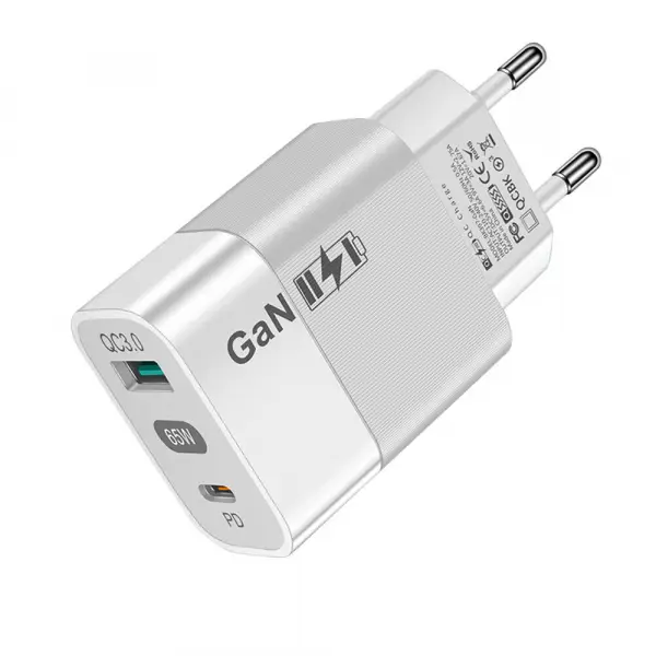 Incarcator Retea Techsuit CHPD131, 65W, 3.25A, 1 x USB-A - 1 x USB-C, Alb