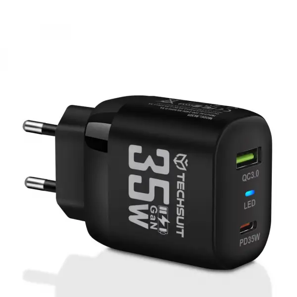 Incarcator Retea Techsuit CHPD174, 35W, 3A, 1 x USB-A - 1 x USB-C, Negru
