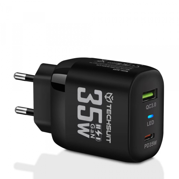 Incarcator Retea Techsuit CHPD174, 35W, 3A, 1 x USB-A - 1 x USB-C, Negru