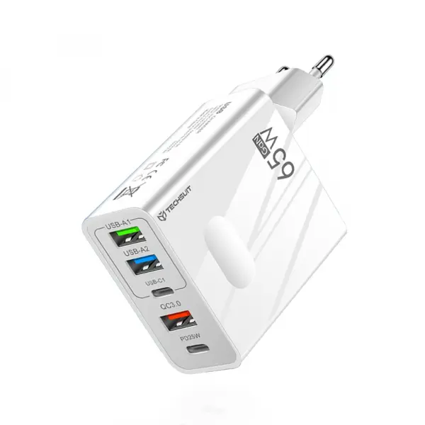Incarcator Retea Techsuit CHC1 PentaXPower, 25W, 3A, 3 x USB-A - 2 x USB-C, Alb