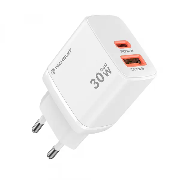 Incarcator Retea Techsuit CH1 Duonix, 30W, 3A, 1 x USB-A - 1 x USB-C, Alb