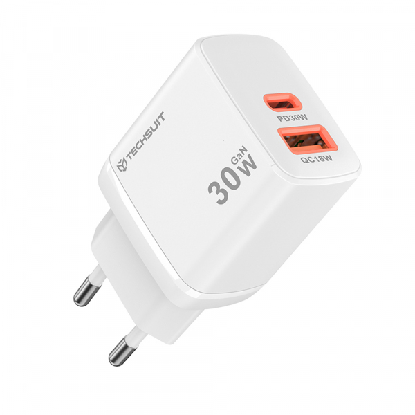 Incarcator Retea Techsuit CH1 Duonix, 30W, 3A, 1 x USB-A - 1 x USB-C, Alb