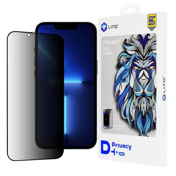 Folie de protectie Ecran Privacy Lito D+ Pro pentru Apple iPhone 14 Plus / 13 Pro Max, Sticla Securizata, Full Glue