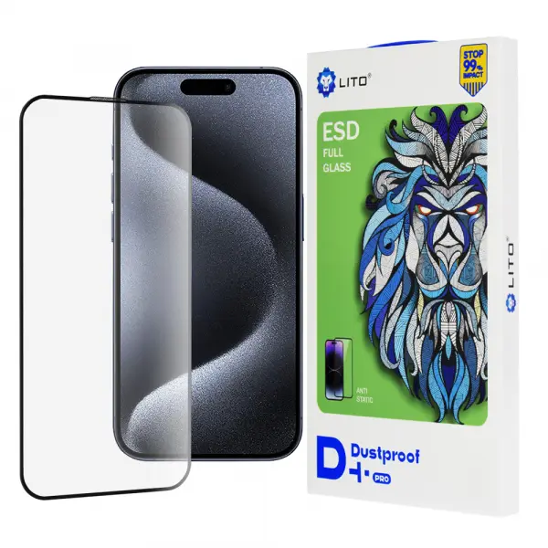 Folie de protectie Ecran Lito D+ Pro Dustproof pentru Apple iPhone 15 Pro, Sticla Securizata, Full Glue, Neagra