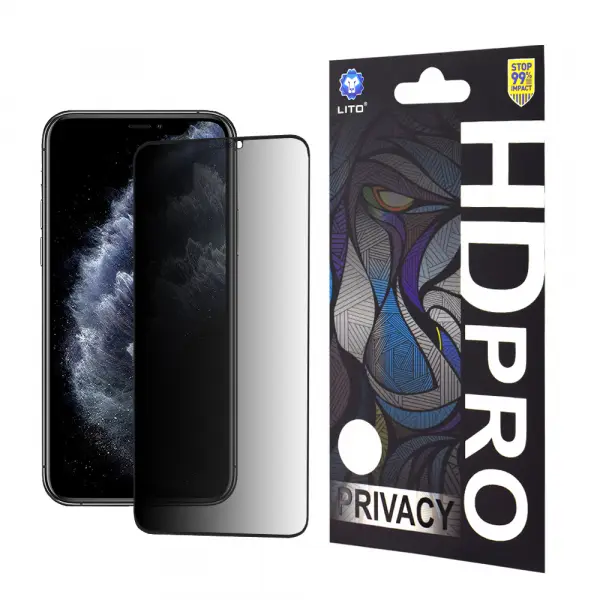 Folie de protectie Ecran Privacy Lito HD Pro pentru Apple iPhone 11 Pro Max / XS Max, Sticla Securizata, Full Glue