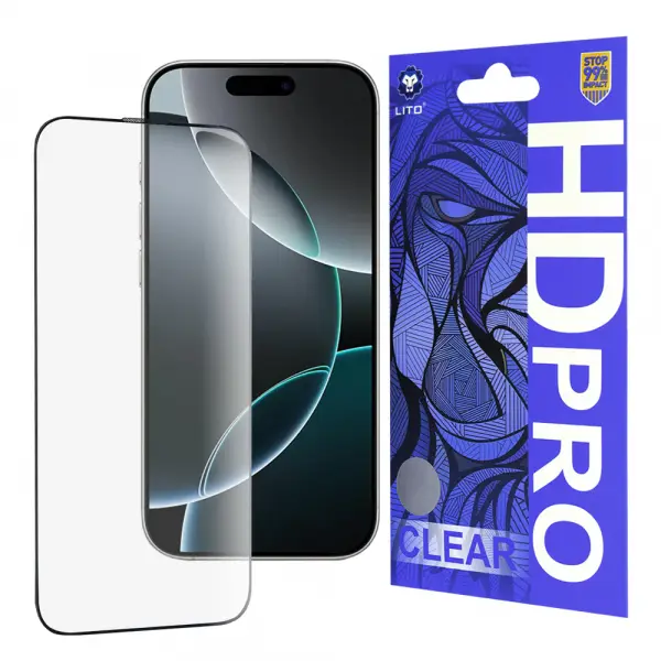 Folie de protectie Ecran Lito HD Pro Clear pentru Apple iPhone 16 Pro, Sticla Securizata, Full Glue, Neagra