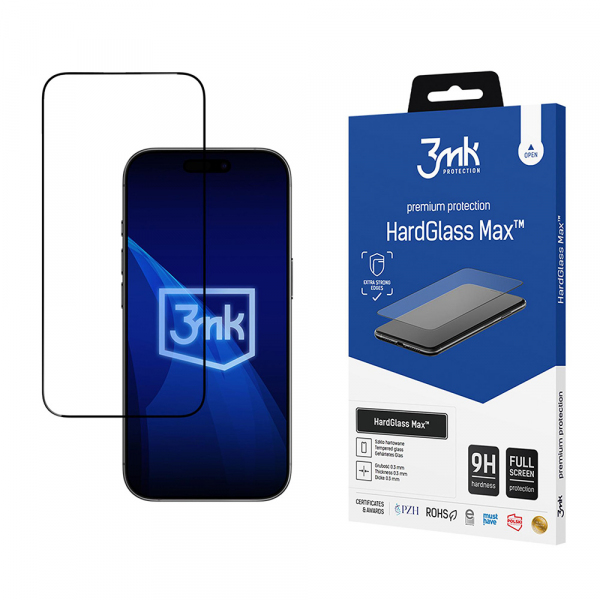Folie de protectie Ecran 3MK HardGlass Max pentru Apple iPhone 17 Air, Sticla Securizata, Full Glue, Neagra