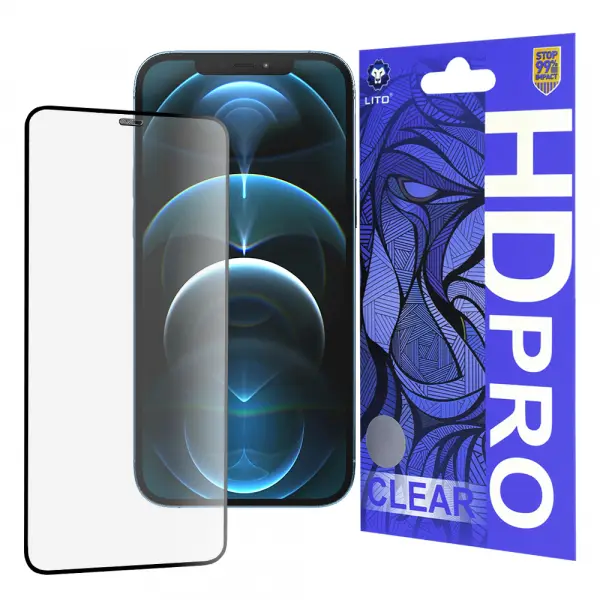 Folie de protectie Ecran Lito HD Pro Clear pentru Apple iPhone 12 Pro Max, Sticla Securizata, Full Glue, Neagra