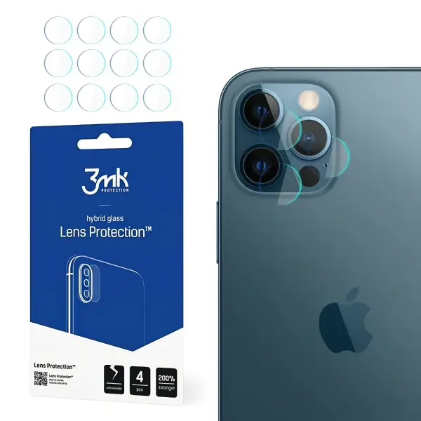 Folie de protectie Camera Spate 3MK Protection pentru Apple iPhone 12 Pro, Sticla Flexibila, Set 4 bucati, Transparenta