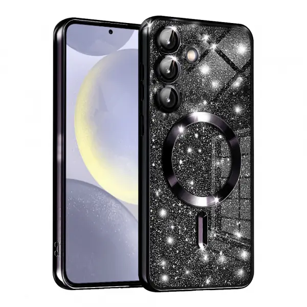 Husa MagSafe pentru Samsung Galaxy S24 S921, Techsuit, Luxury Glitter, Neagra
