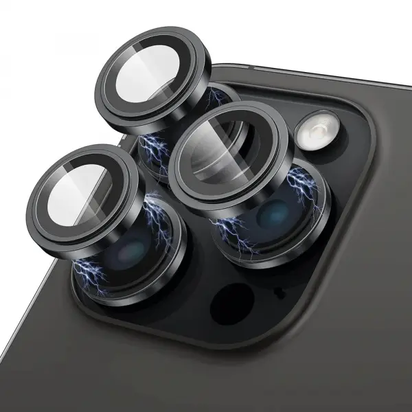 Folie de protectie Camera Spate Lito S+ pentru Apple iPhone 15 Pro Max / 15 Pro, Sticla Securizata, Neagra