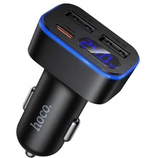 Incarcator Auto HOCO Z63A Display, 42W, 3A, 1 x USB-C - 2 x USB-A, Negru