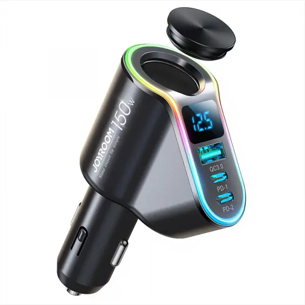 Incarcator Auto Joyroom JR-CL21, 150W, 3A, 1 x USB-A - 2 x USB-C - 1 x Extensie Bricheta, Negru