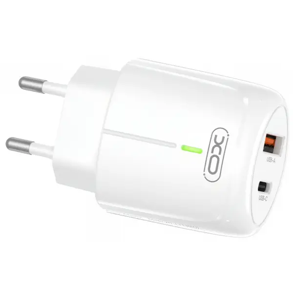Incarcator Retea XO Design L114, 20W, 3A, 1 x USB-A - 1 x USB-C, Alb