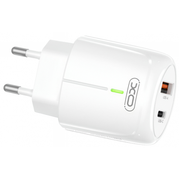 Incarcator Retea XO Design L114, 20W, 3A, 1 x USB-A - 1 x USB-C, Alb