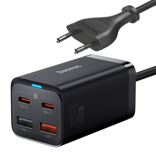 Incarcator Statie Baseus GaN3 Pro, 65W, 3A, 2 x USB-A - 2 x USB-C, Negru CCGP040101