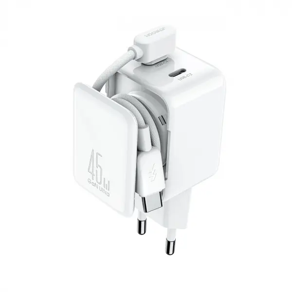 Incarcator Retea Cu Cablu USB-C Joyroom JR-TCL05, 45W, 3A, 2 x USB-C, Alb