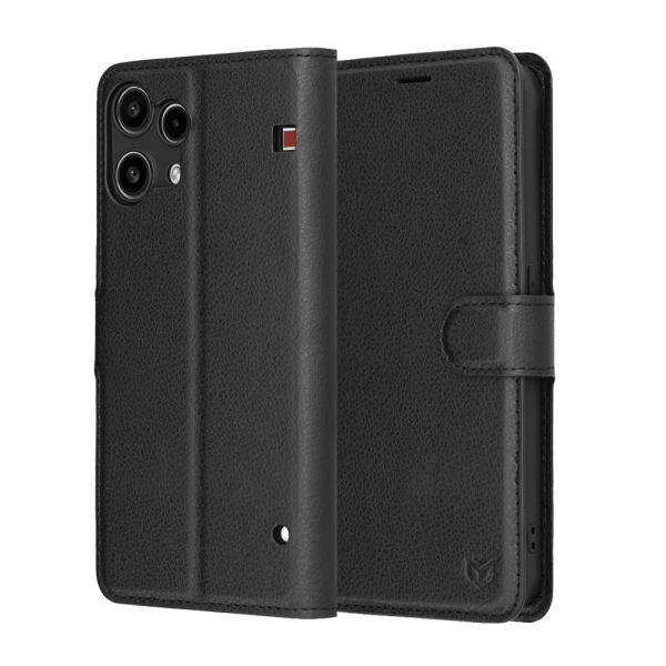 Husa pentru Nothing Phone (3a) Lite, Techsuit, Leather Folio, Neagra