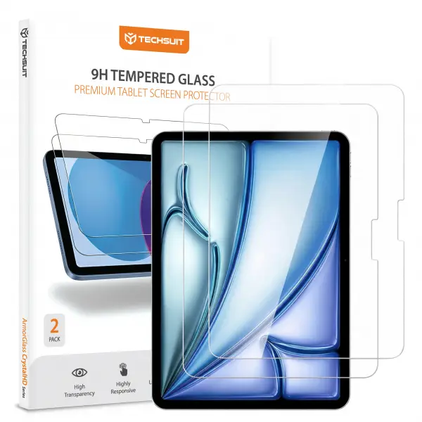 Folie de protectie Ecran Techsuit ArmorGlass CrystalHD pentru Apple iPad Air 11 (2026) / Air 11 (2025), Sticla Securizata, Full Glue, Set 2 bucati