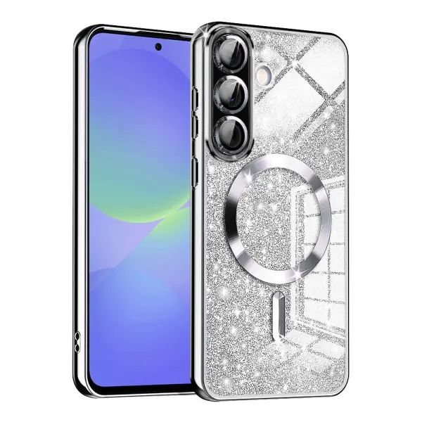 Husa MagSafe pentru Samsung Galaxy A56 A566 / A36 A366, Techsuit, Luxury Glitter, Argintie